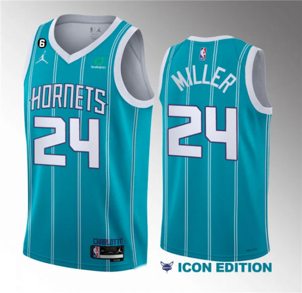 Men Charlotte Hornets #24 Brandon Miller Teal 2022/23 Draft Icon Edition With NO.6 Patch Stitched Basketball Jersey