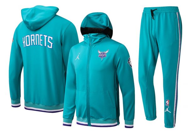 Men Charlotte Hornets 75th Anniversary Teal Performance Showtime Full-Zip Hoodie Jacket And Pants Suit