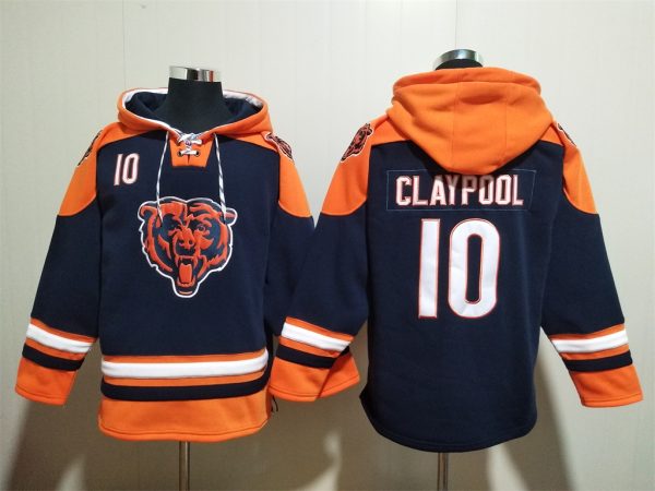 Men Chicago Bears #10 Chase Claypool Navy Ageless Must-Have Lace-Up Pullover Hoodie