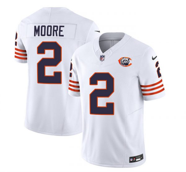 Men Chicago Bears #2 DJ Moore White 2023 F.U.S.E. Throwback Limited Stitched Football Jersey