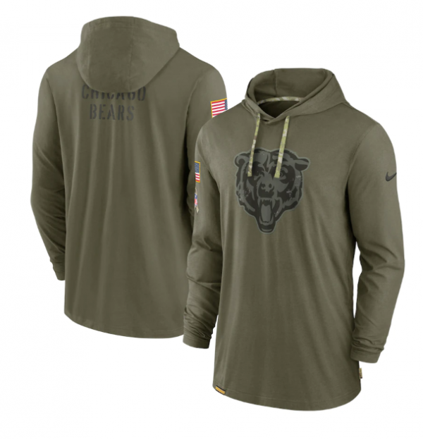 Men Chicago Bears 2022 Olive Salute to Service Tonal Pullover Hoodie