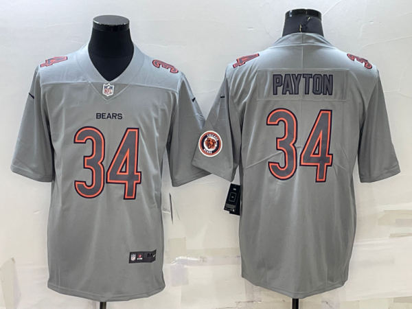 Men Chicago Bears #34 Walter Payton Grey With Patch Atmosphere Fashion Stitched Jersey