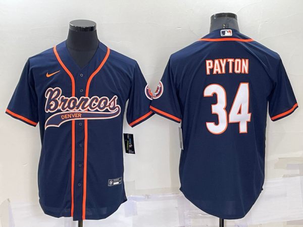 Men Chicago Bears #34 Walter Payton Navy Cool Base Stitched Baseball Jersey