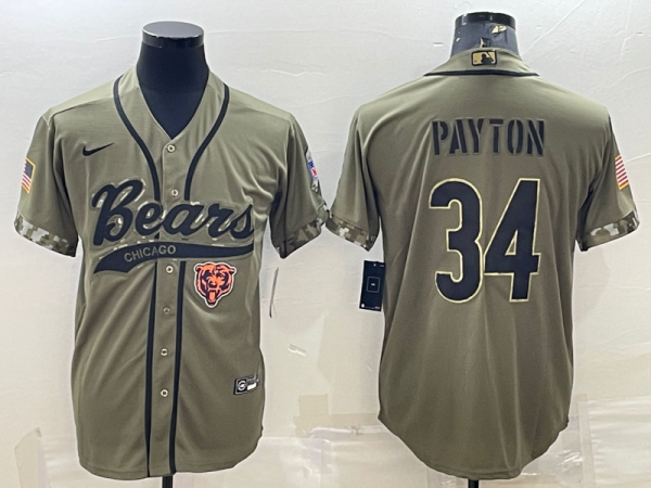 Men Chicago Bears #34 Walter Payton Olive 2022 Salute To Service Cool Base Stitched Baseball Jersey
