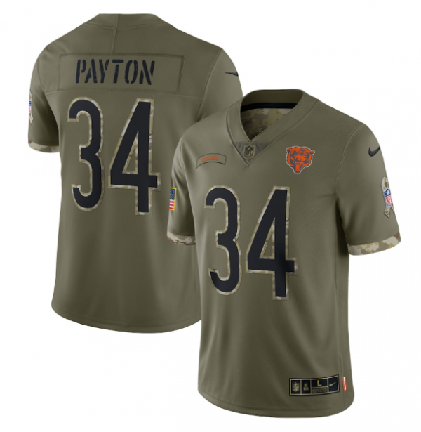 Men Chicago Bears #34 Walter Payton Olive 2022 Salute To Service Limited Stitched Jersey