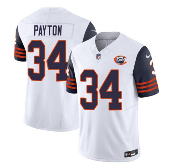 Men Chicago Bears #34 Walter Payton White/Navy 2023 F.U.S.E. Throwback Limited Stitched Football Jersey