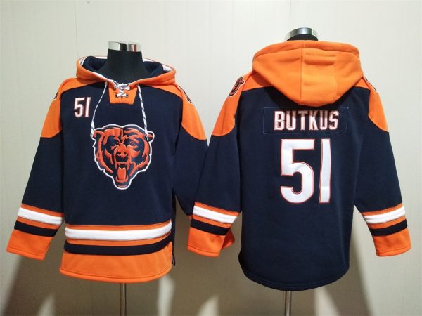 Men Chicago Bears #51 Dick Butkus Navy Ageless Must-Have Lace-Up Pullover Hoodie