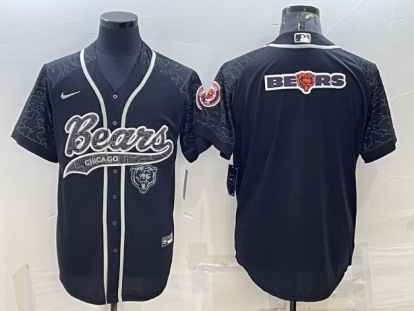 Men Chicago Bears Black Reflective Team Big Logo With Patch Cool Base Stitched Baseball Jersey