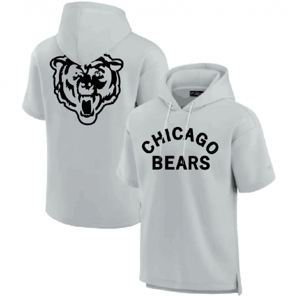 Men Chicago Bears Gray Super Soft Fleece Short Sleeve Hoodie