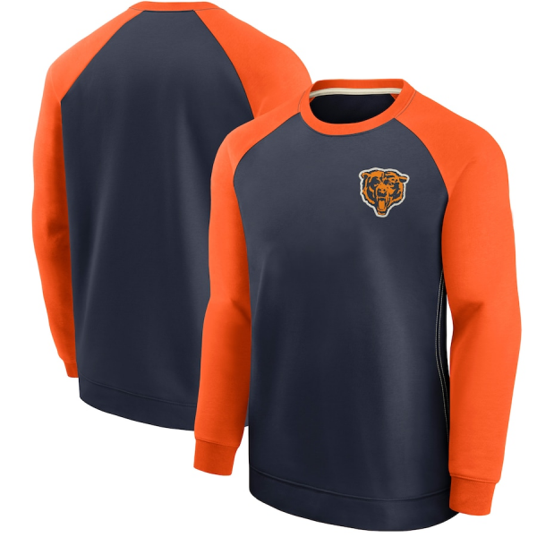 Men Chicago Bears Navy/Orange Historic Raglan Crew Performance Sweater