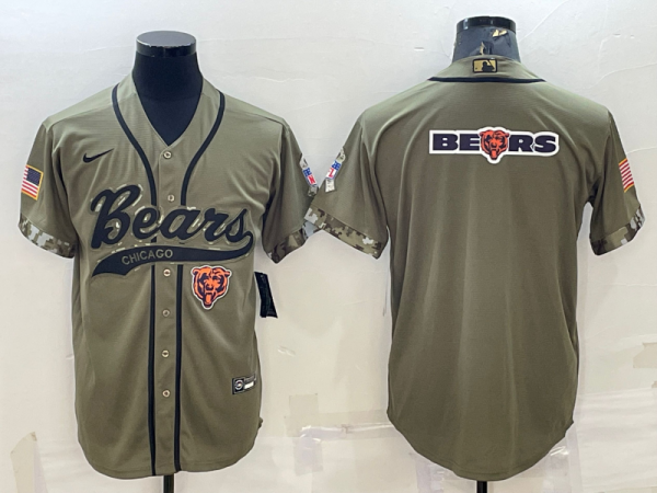 Men Chicago Bears Olive 2022 Salute To Service Team Big Logo Cool Base Stitched Baseball Jersey 001