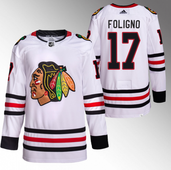 Men Chicago Blackhawks #17 Nick Foligno White Stitched Hockey Jersey
