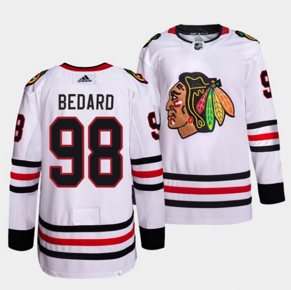 Men Chicago Blackhawks #98 Connor Bedard White Stitched Hockey Jersey