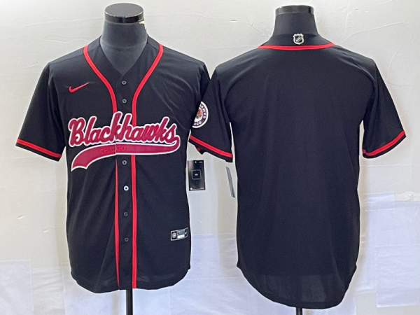 Men Chicago Blackhawks Blank Black Cool Base Stitched Baseball Jersey