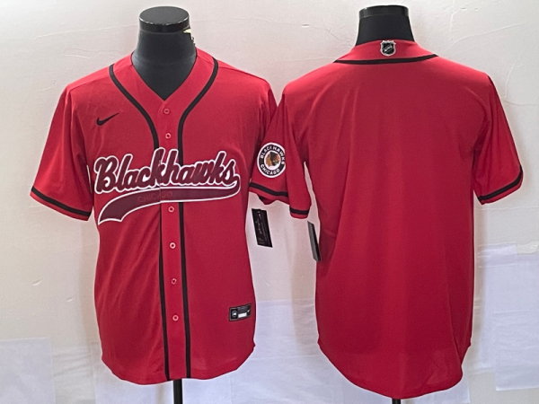 Men Chicago Blackhawks Blank Red Cool Base Stitched Baseball Jersey