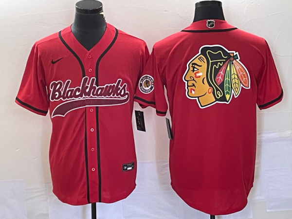 Men Chicago Blackhawks Red Team Big Logo Cool Base Stitched Baseball Jersey