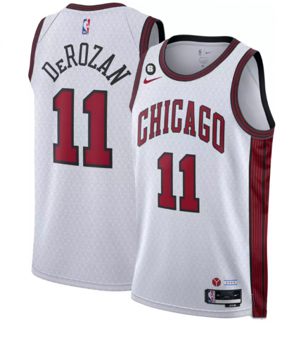 Men Chicago Bulls #11 DeMar DeRozan White 2022/23 City Edition With NO.6 Patch Stitched Basketball Jersey