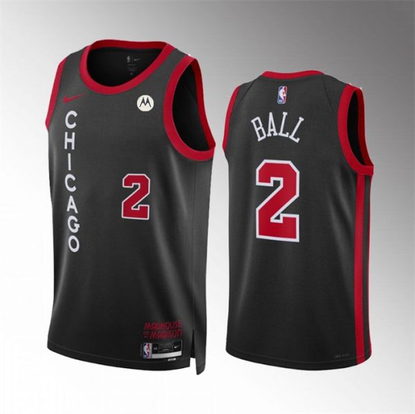 Men Chicago Bulls #2 Lonzo Ball Black 2023/24 City Edition Stitched Basketball Jersey