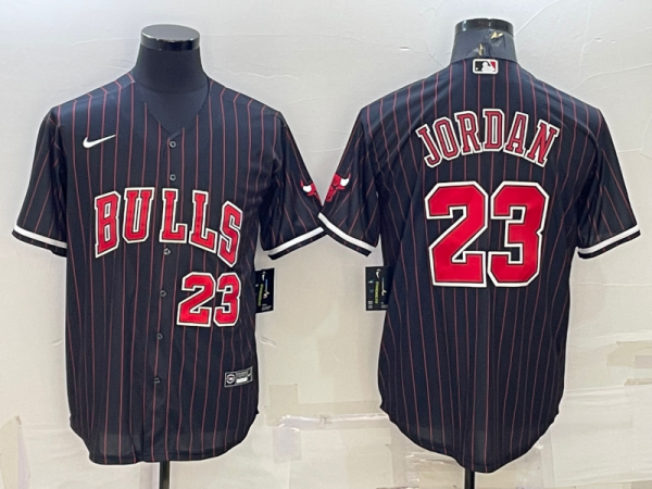 Men Chicago Bulls #23 Michael Jordan Black Cool Base Stitched Baseball Jersey