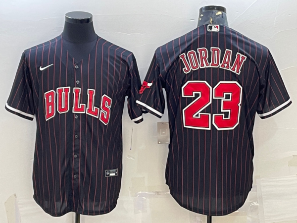 Men Chicago Bulls #23 Michael Jordan Black Cool Base Stitched Baseball Jersey