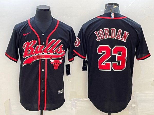 Men Chicago Bulls #23 Michael Jordan Black Cool Base Stitched Baseball Jersey