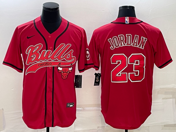 Men Chicago Bulls #23 Michael Jordan Red With Patch Cool Base Stitched Baseball Jersey