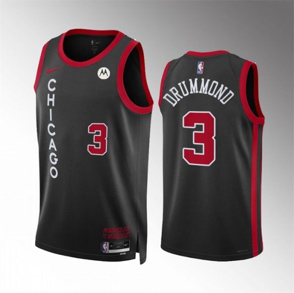 Men Chicago Bulls #3 Andre Drummond Black 2023/24 City Edition Stitched Basketball Jersey