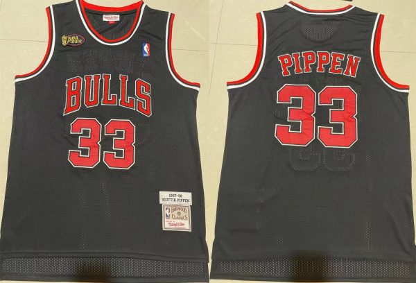 Men Chicago Bulls #33 Scottie Pippen 1997-98 Black Throwback Stitched Jersey