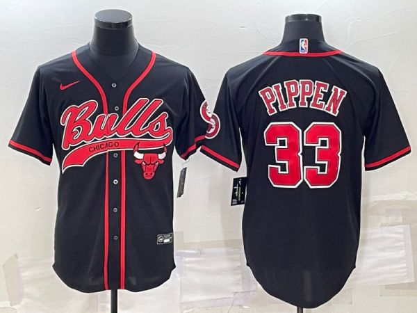 Men Chicago Bulls #33 Scottie Pippen Black With Patch Cool Base Stitched Baseball Jersey