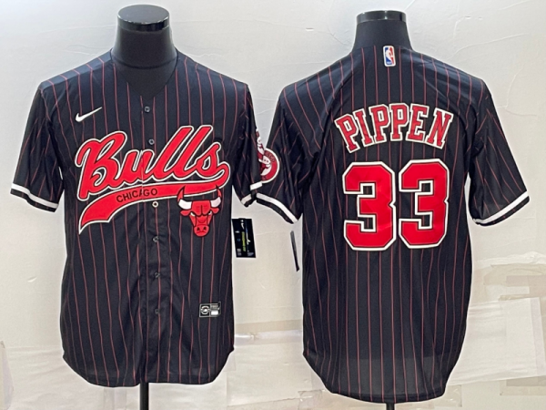 Men Chicago Bulls #33 Scottie Pippen Black With Patch Cool Base Stitched Baseball Jersey