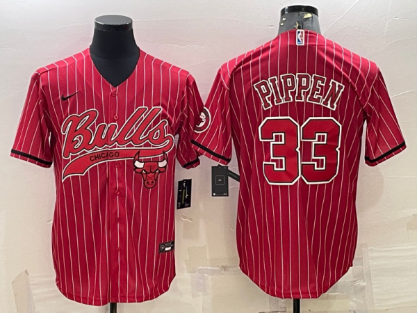 Men Chicago Bulls #33 Scottie Pippen Red With Patch Cool Base Stitched Baseball Jersey