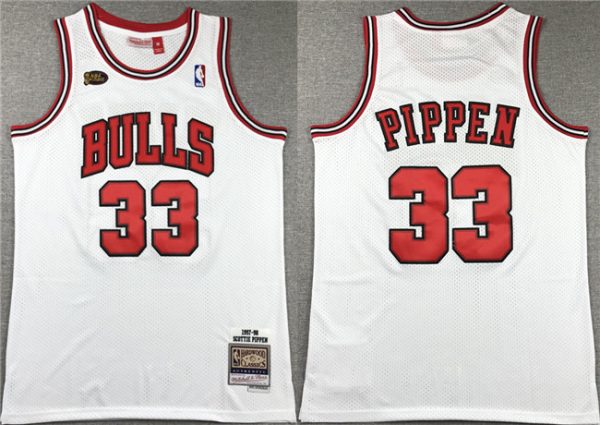 Men Chicago Bulls #33 Scottie Pippen White 1997-98 Stitched Basketball Jersey