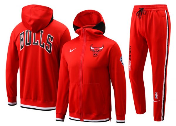Men Chicago Bulls 75th Anniversary Red Performance Showtime Full-Zip Hoodie Jacket And Pants Suit