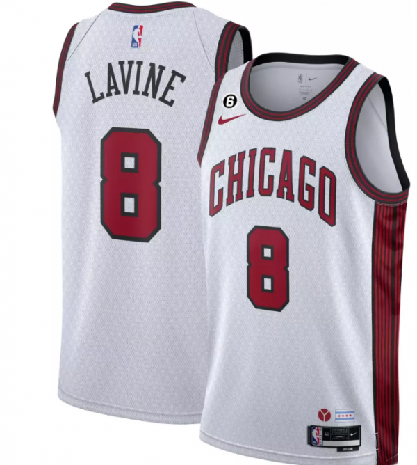 Men Chicago Bulls #8 Zach LaVine 2022-23 White City Edition With NO.6 Patch Stitched Basketball Jersey