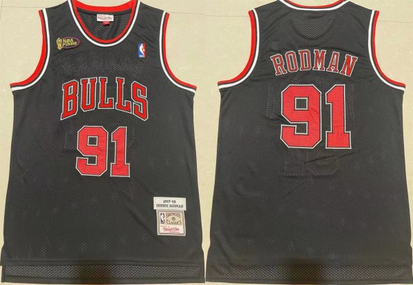Men Chicago Bulls #91 Dennis Rodman 1997-98 Black Throwback Stitched Jersey