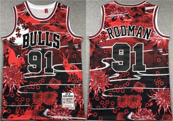 Men Chicago Bulls #91 Dennis Rodman Black/Red Stitched Jersey
