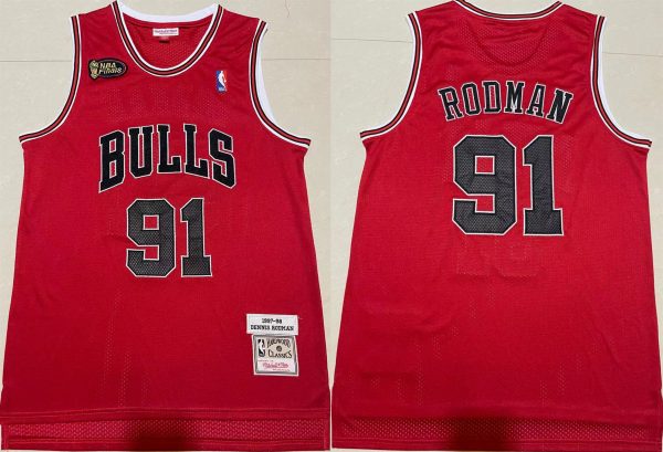 Men Chicago Bulls #91 Dennis Rodman Red 1997-98 Throwback Stitched Jersey