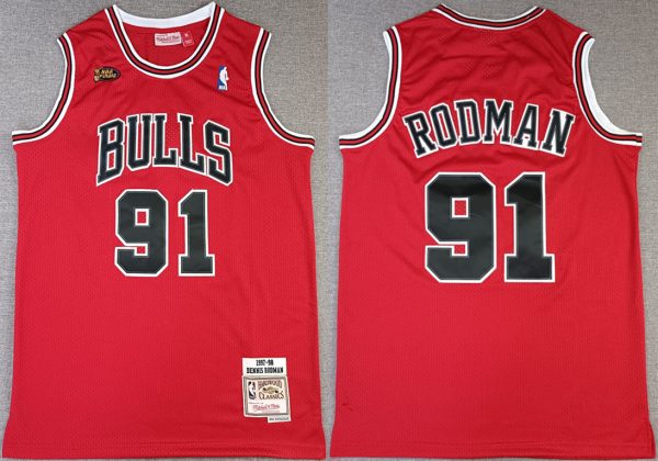 Men Chicago Bulls #91 Dennis Rodman Red NBA Finals 1997-98 Throwback Champions Stitched Jersey