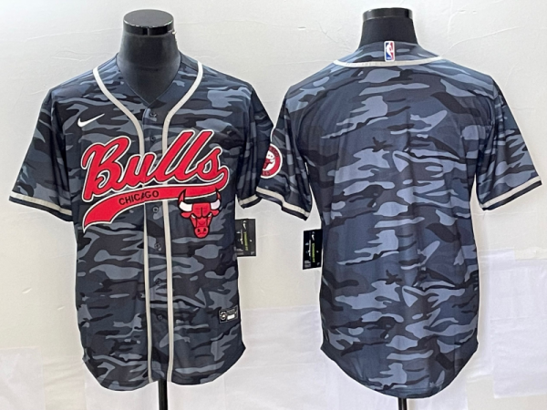 Men Chicago Bulls Blank Gray Camo Cool Base Stitched Baseball Jersey