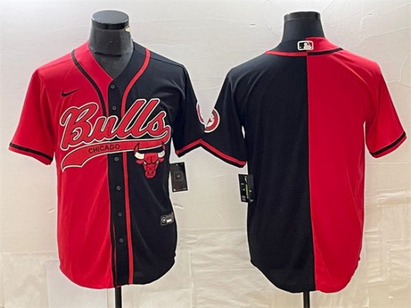 Men Chicago Bulls Blank Red/Black Split Cool Base Stitched Baseball Jersey