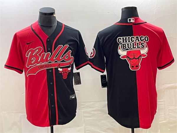 Men Chicago Bulls Red/Black Split Team Big Logo Cool Base Stitched Baseball Jersey