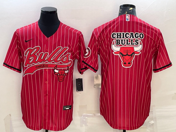 Men Chicago Bulls Red Team Big Logo Cool Base Stitched Baseball Jersey