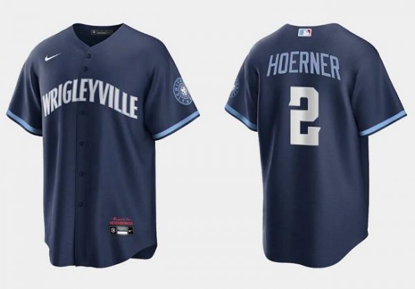Men Chicago Cubs #2 Nico Hoerner Navy City Connect Cool Base Stitched Baseball Jersey