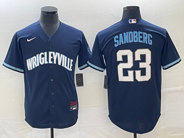 Men Chicago Cubs #23 Ryne Sandberg Navy City Connect Cool Base Stitched Baseball Jersey