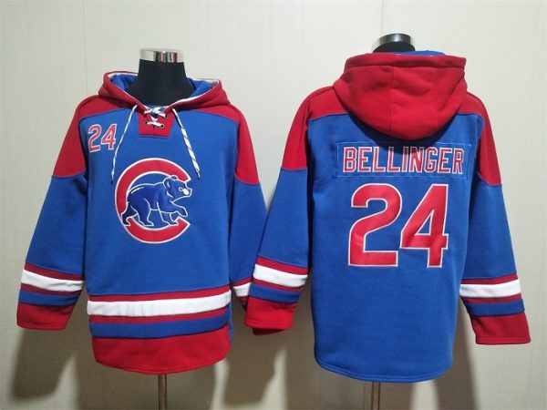Men Chicago Cubs #24 Cody Bellinger Royal/Red Ageless Must-Have Lace-Up Pullover Hoodie