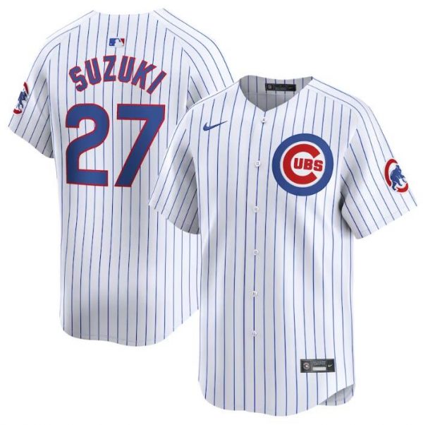 Men Chicago Cubs #27 Seiya Suzuki White 2024 Home Limited Stitched Baseball Jersey