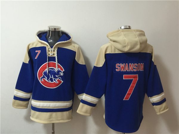 Men Chicago Cubs #7 Dansby Swanson Ageless Must-Have Lace-Up Pullover Hoodie