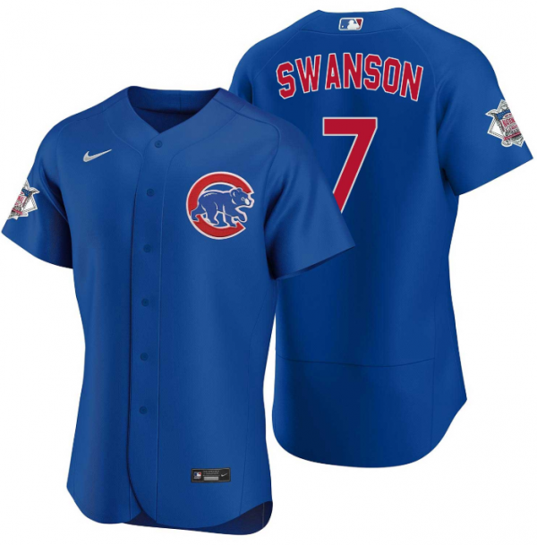 Men Chicago Cubs #7 Dansby Swanson Royal Flex Base Stitched Baseball Jersey
