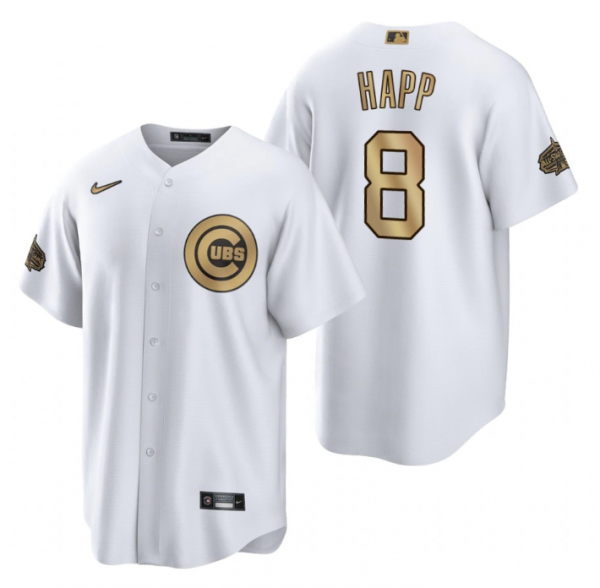 Men Chicago Cubs #8 Ian Happ 2022 All-Star White Cool Base Stitched Baseball Jersey