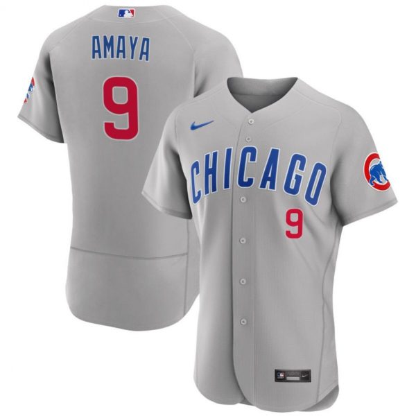 Men Chicago Cubs #9 Miguel Amaya Grey Flex Base Stitched Baseball Jersey
